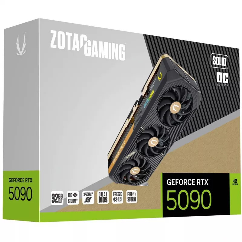 ZOTAC Gaming GeForce RTX 5090 SOLID OC 32GB GDDR7 PCIe 5.0 x16 Placa gráfica (ZT-B50900J-10P)