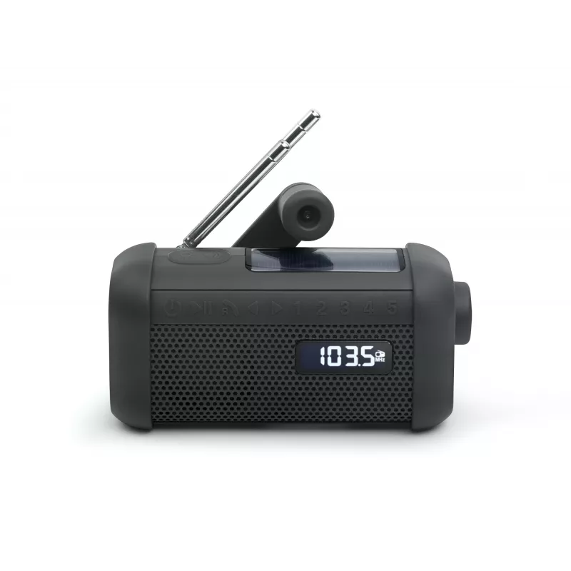 Muse MH-08 MB rádio solar portátil com manivela e lanterna, preto