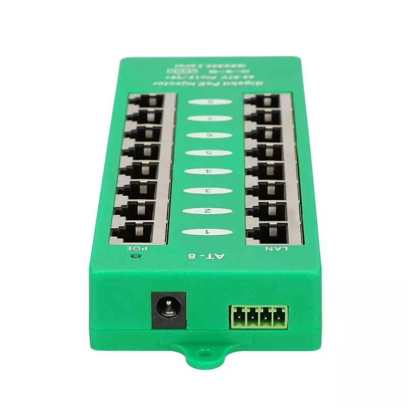 Injetor PoE Gigabit Extralink 8 portas ativo, 8 portas Gigabit 802.3at/af, Mode A
