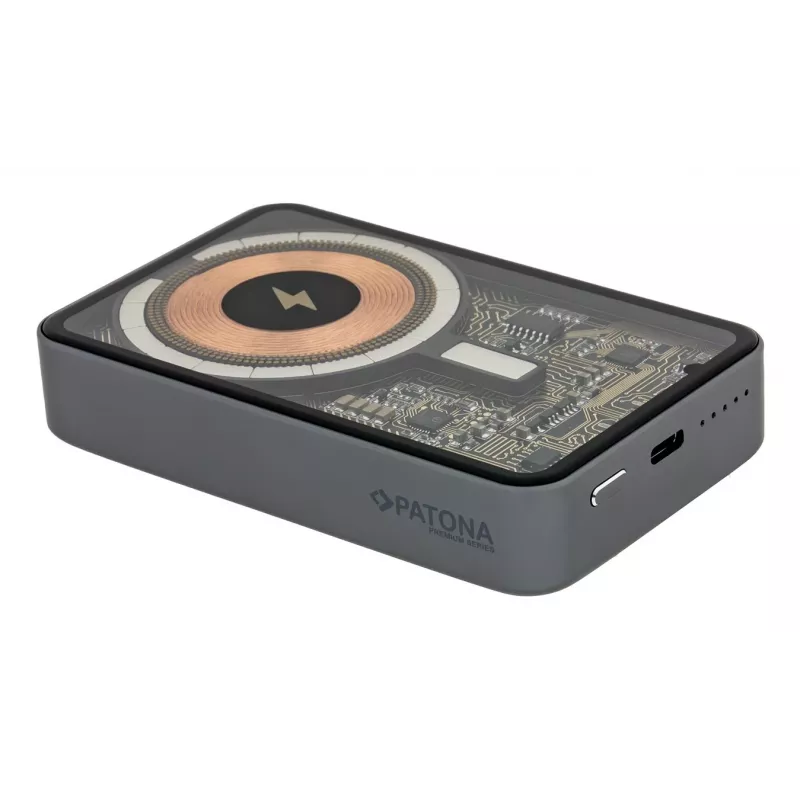 Patona Premium Clear 3.0 power bank 9992, 10000 mAh, PD 20W, MagSafe 15W, USB-C, cinzento