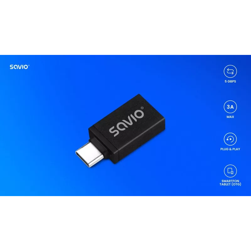 Adaptador de cabo de vídeo Savio AK-80 0m USB Type-A USB Type-C preto