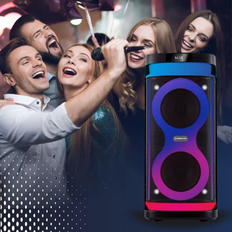 Altifalante portátil MANTA SPK0601B100, 100 W, Bluetooth, karaoke, microfone sem fios, bateria, equalizador, iluminação disco