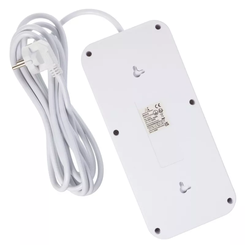 Régua de tomadas MACLEAN MCE391 W — 6 tomadas, 4×USB-A + 1×USB-C, cabo de 3 m, 110–240 V, 2500 W, branco