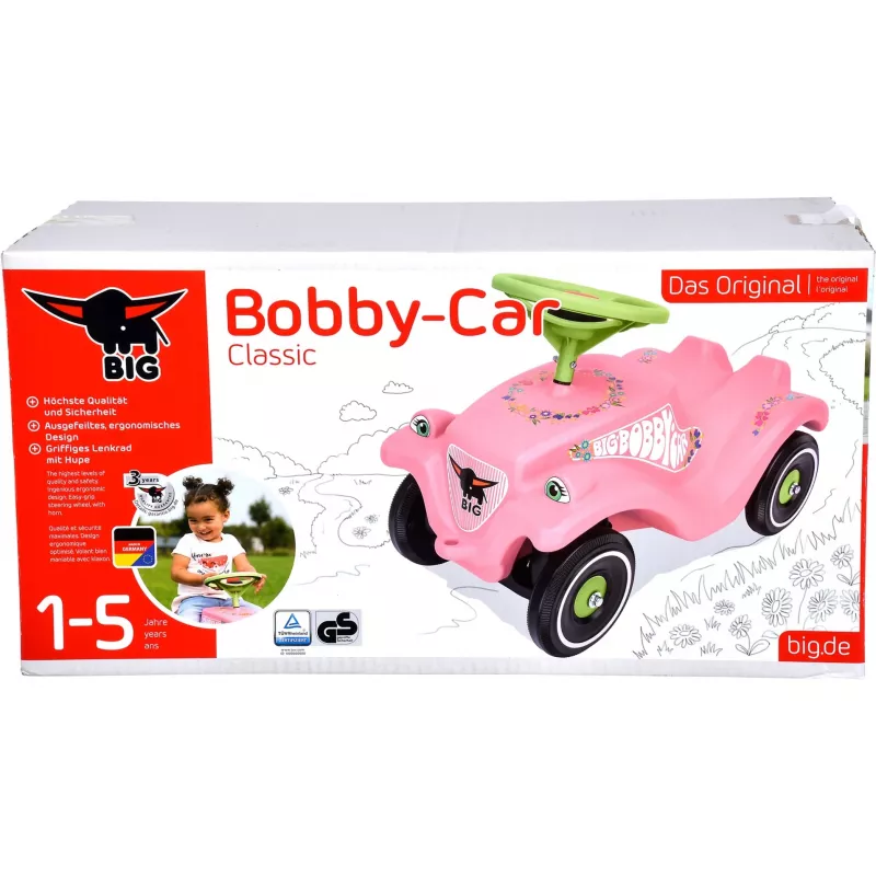 Bobby-Car-Classic Flower, trotineta rosa/verde claro