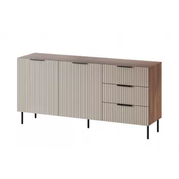 Cómoda cama meble ALMERA 156×42×75 cm, nogueira/caxemira, 3 gavetas, aglomerado