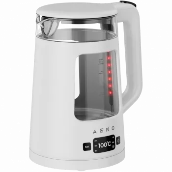 Chaleira elétrica AENO EK6: 1850-2200W, 2L, Strix, forma quadrada, tampa transparente, vidro altamente resistente, iluminação LED, desligamento automático, proteção contra funcionamento a seco