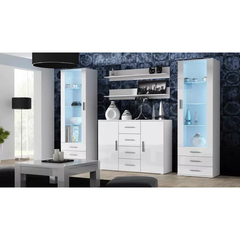 Aparador de sala Cama UNI branco/branco brilhante
