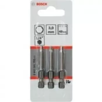 Conjunto de pontas de chave de fendas Bosch 3 unid. extra duras, Hex 3 mm, 49 mm de comprimento, encaixe de 1/4