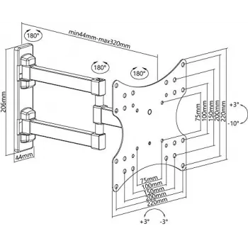 Suporte de parede para TV Goobay Basic FULLMOTION (S), preto - para televisores de 58,40cm (23) a 106,70cm (42) (58-107cm), braço duplo totalmente móvel