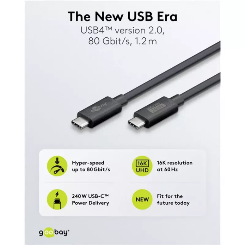Cabo USB-C WENTRONIC USB4 Gen4 1.2m — suporta 16k@60Hz e 4K@120Hz