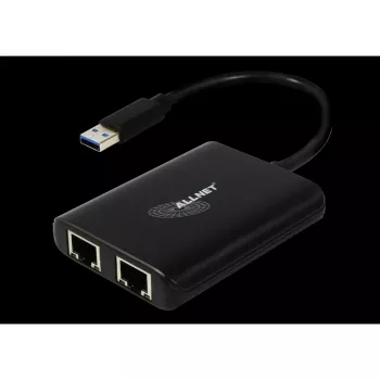 Adaptador de rede USB 3.0 ALLNET ALL-NC-2G-102-USB-A com 2x Gigabit Ethernet e 1x hub USB