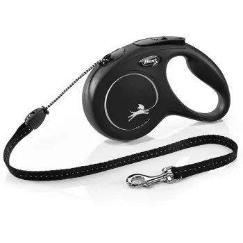 Trella Flexi Classic 5 m preta para cães de porte médio, corda, carga máx. 20 kg, elementos refletores