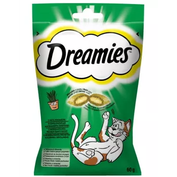 Petiscos para gatos Dreamies com Erva-dos-gatos 60 g – snacks de carne crocantes do tamanho de uma dentada, 22% proteína, 22% gordura, 2% fibra bruta