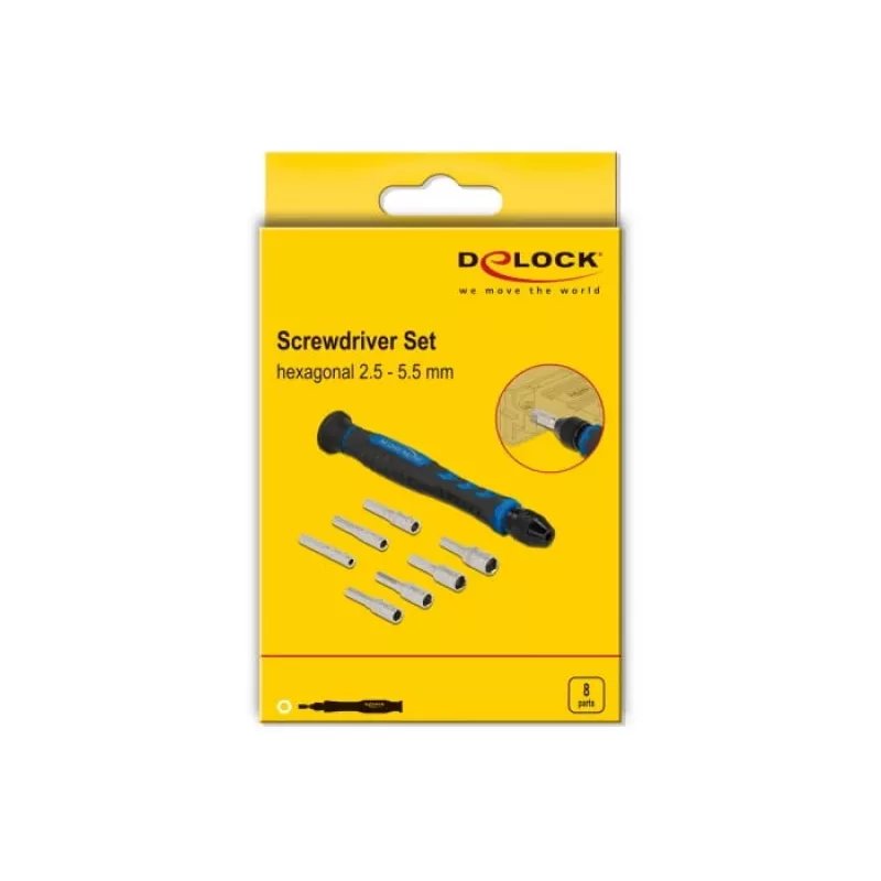 Conjunto de chaves de fendas DeLOCK 90551 8 peças sextavado exterior fenda oca 2,5 - 5,5 mm