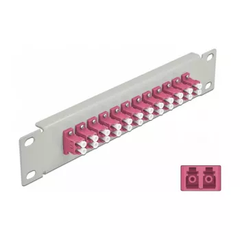 Painel de ligação de fibra ótica DeLOCK 10 polegadas 12 portas LC Duplex violeta 1U cinzento
