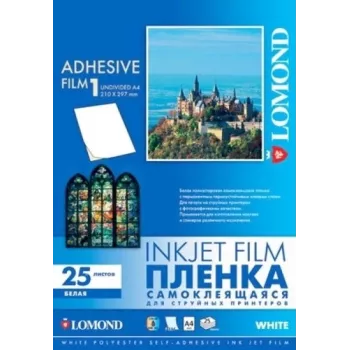 Película PET Lomond para jato de tinta autoadesiva branca A4, 25 folhas
