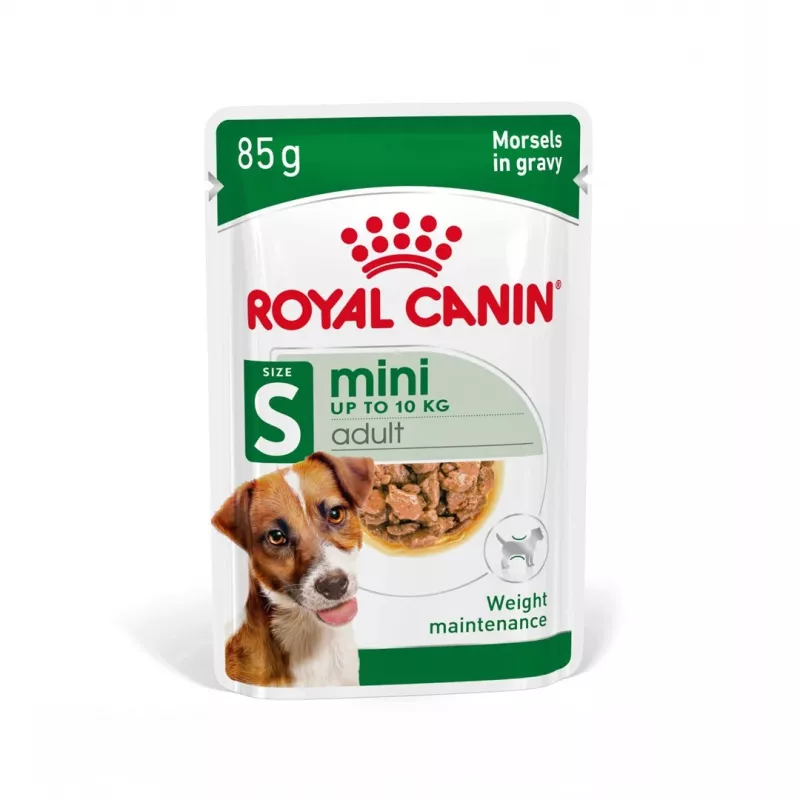 Comida húmida para cães Royal Canin Mini Adult saqueta 85 g, aves, para raças pequenas 5–10 kg, pack de 12 × 85 g