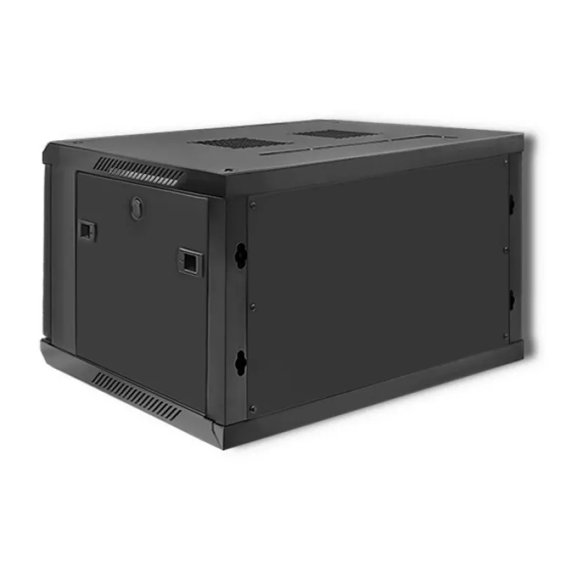 Qoltec 54465 armário rack de parede de 19 polegadas 6U, 600 x 370 x 600 mm, porta de vidro temperado, aço SPCC