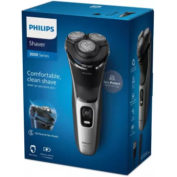 Máquina de barbear elétrica Philips 3000 Series S3143/00 — sistema rotativo de 3 cabeças, húmido e seco, Li-Ion, 60 minutos de autonomia