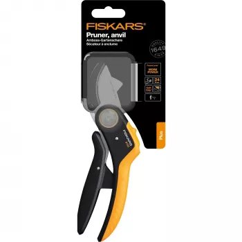 Tesoura de poda Fiskars Plus PowerLever bigorna preto laranja