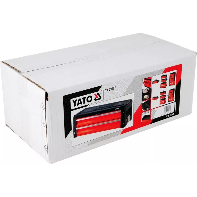 Caixa de ferramentas YATO YT-09107 metal 495x252x180 mm, preto/vermelho, 6 kg, 2 compartimentos, com fechadura