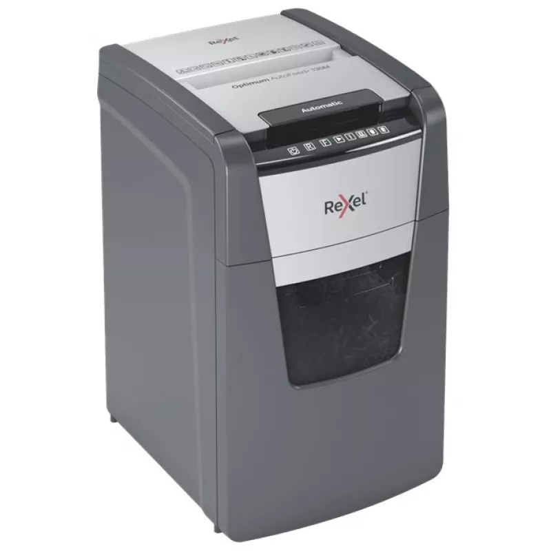 Rexel Optimum AutoFeed+ 130M destruidora de papel, microcorte 2 x 15 mm, P-5, 130 folhas, depósito de 44 l