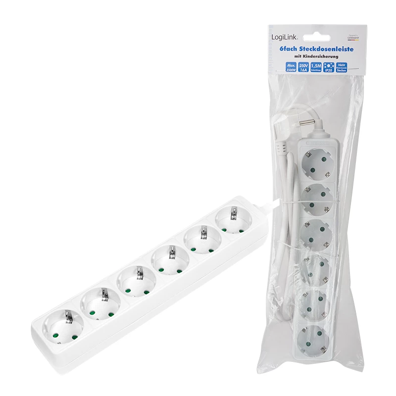 Extensão de energia LogiLink LPS238 1.5m 6 tomadas AC interior branco