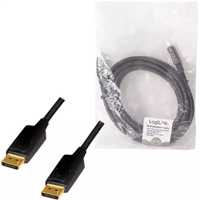 Cabo DisplayPort LogiLink CD0103 DP/M para DP/M, 4K/60Hz, CCS, preto, 5m (CD0103)