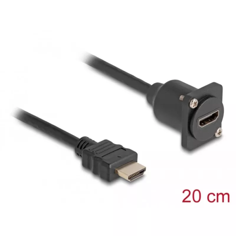 Cabo HDMI D-Type DeLOCK macho para fêmea preto 20 cm