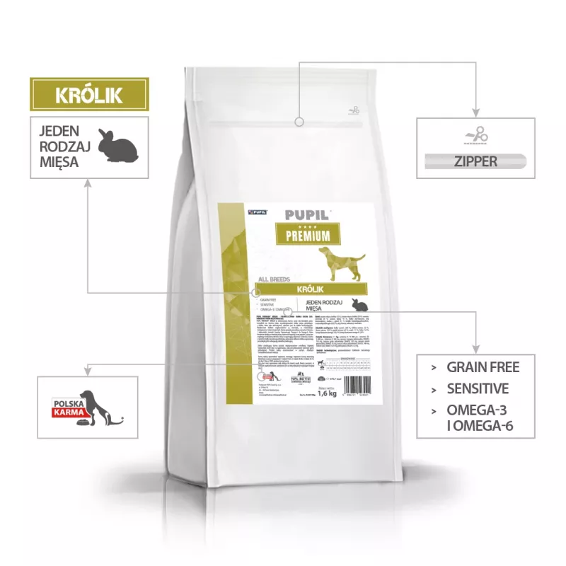 PUPIL Premium Todas as Raças Coelho - Alimento seco para cães - 1,6 kg