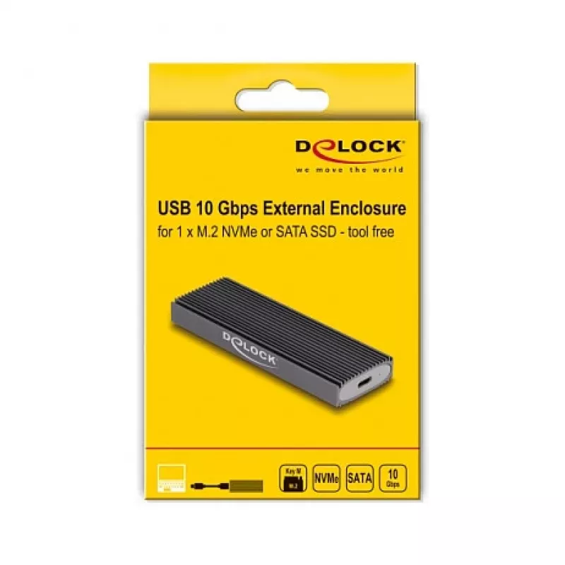 Caixa para SSD DeLOCK externa USB Type-C combo para SSD M.2 NVMe PCIe ou SATA sem ferramentas