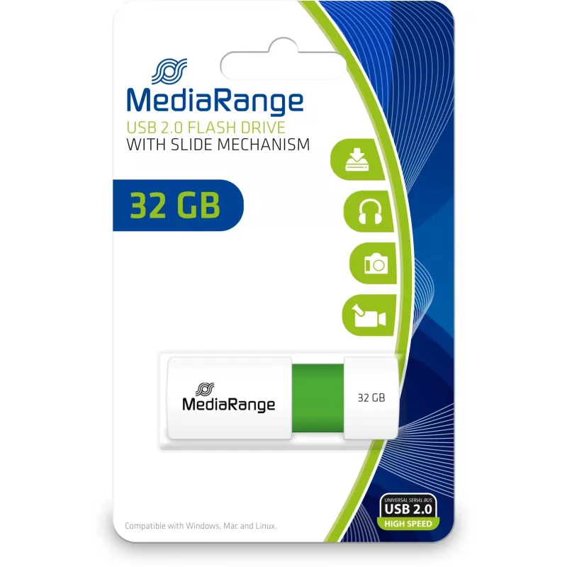MediaRange - Pen drive - 32 GB - USB 2.0 - Branco, Verde (MR973)