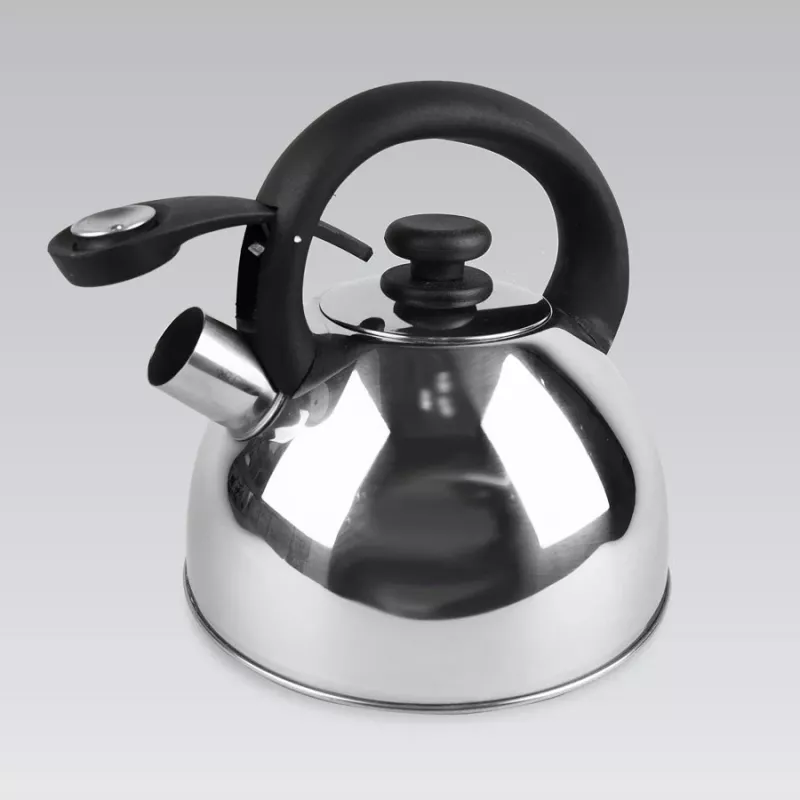 Chaleira Maestro MR1302 aço inoxidável 2,5 L, adequada para indução, apito com tampa articulada, pega preta