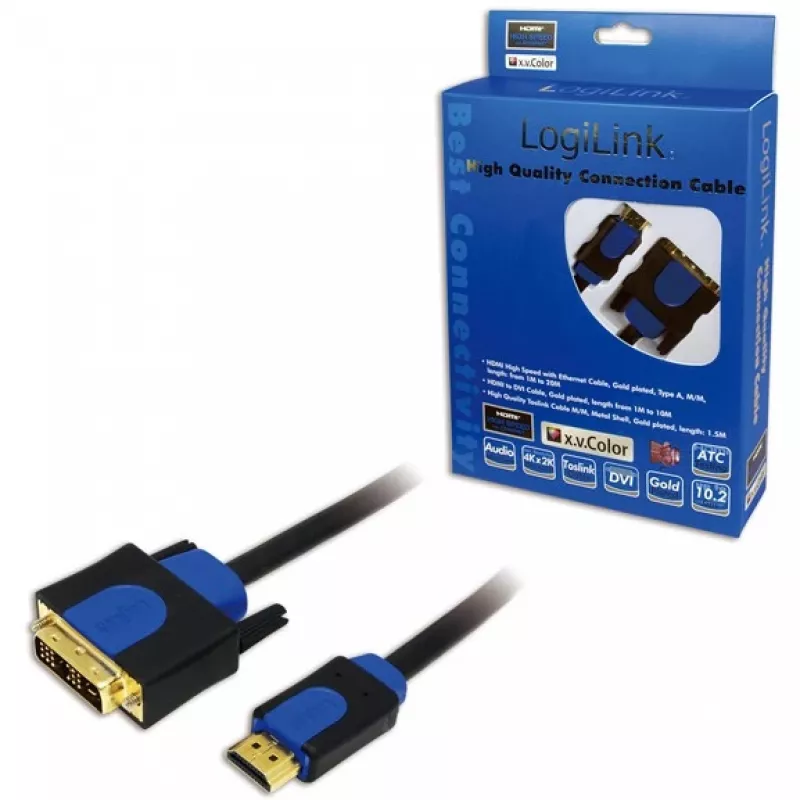 Adaptador de cabo de vídeo LogiLink CHB3102 2 m HDMI DVI-D preto azul