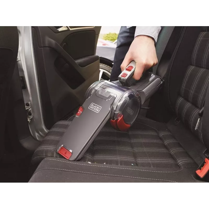 Aspirador de mão Black & Decker PV1200AV — limpa estofos a seco, 12 V, 0,44 L, 12,5 W, cabo de 5 m, cinzento/vermelho