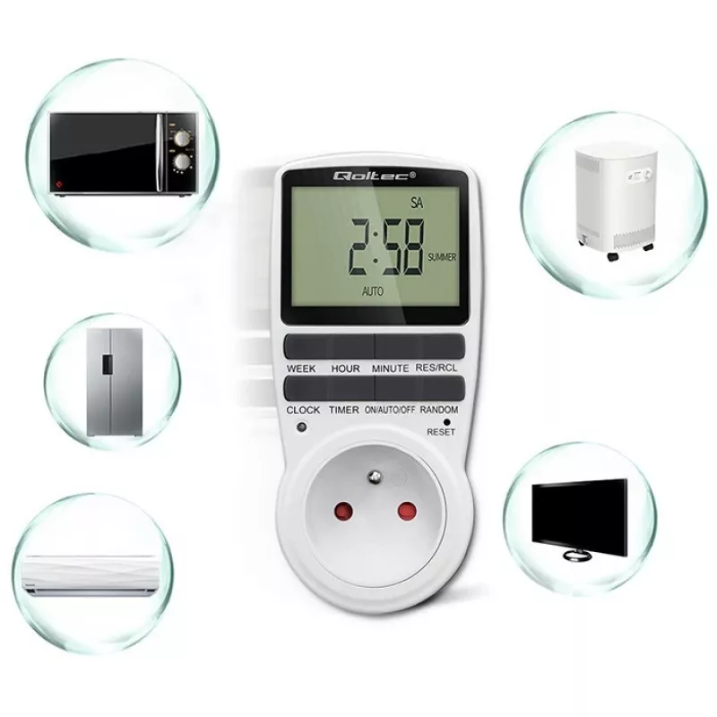 Temporizador eletrónico QOLTEC PC0628 com visor LCD, contagem decrescente de 24 horas