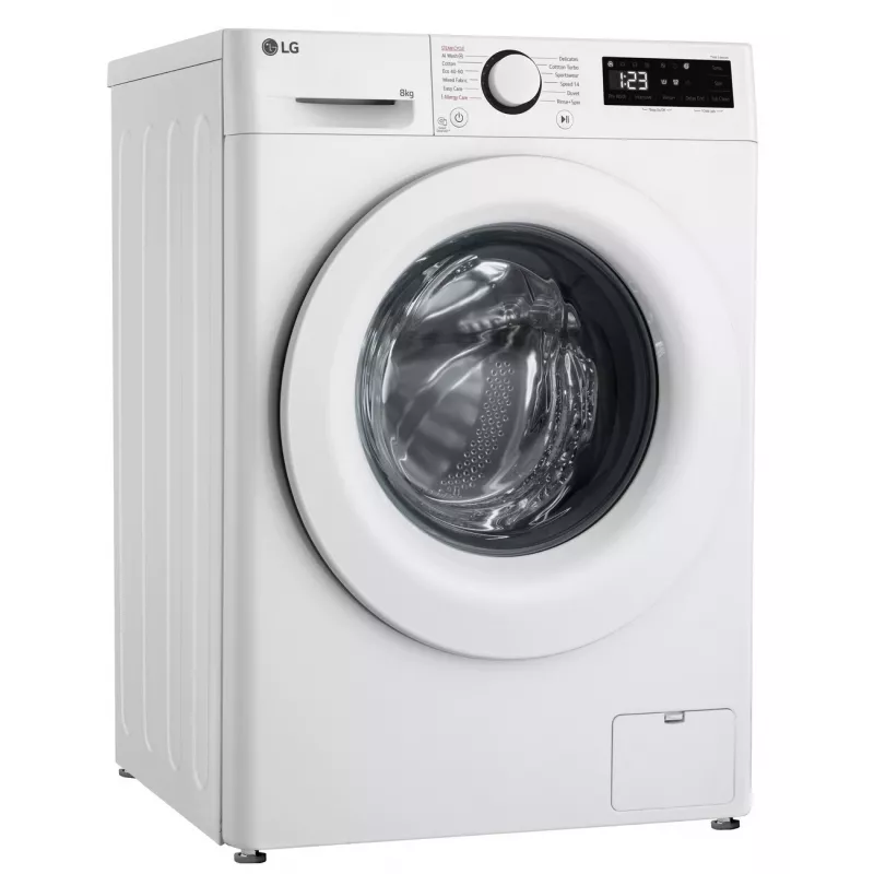 LG | Máquina de lavar roupa | F2WR508SWW | Classe de eficiência energética A-10% | Carga frontal | Capacidade de lavagem 8 kg | 1200 rpm | Profundidade 47,5 cm | Largura 60 cm | Visor | LED | Função vapor