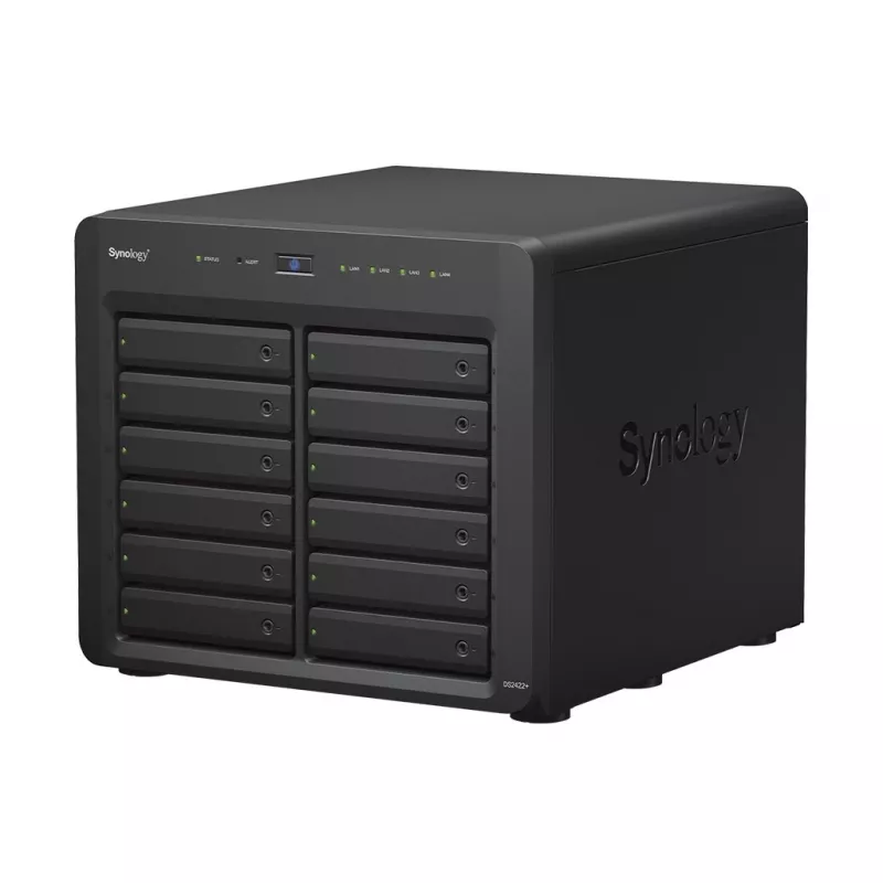 NAS Synology DS2422+; Torre; 12x (3,5 SATA HDD/2,5 SATA HDD/2,5 SATA SSD); AMD Ryzen V1500B; 4 GB DDR4 (máx. 32GB), 4 x 1GbE RJ-45