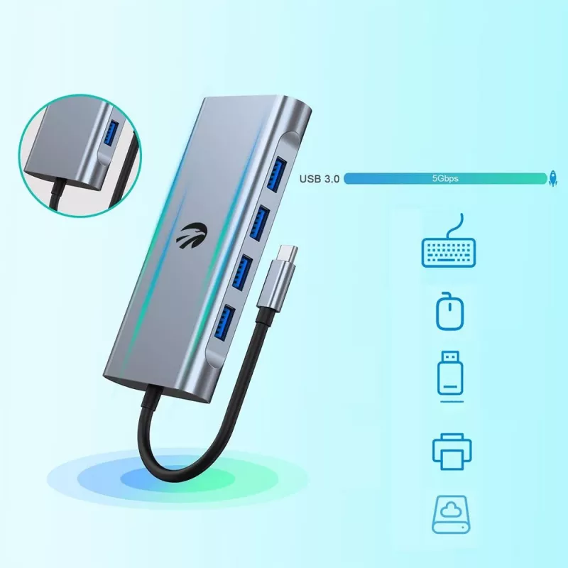 Adaptador USB-C 11-em-1 Hawk HW-HUB1101 — hub multiporta com 11 ligações