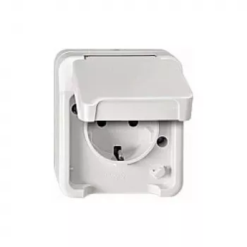 Tomada Merten MEG2300-8019 CEE 7/3, suporta CEE 7/4, branco, IP44, termoplástico, 83×73×57 mm