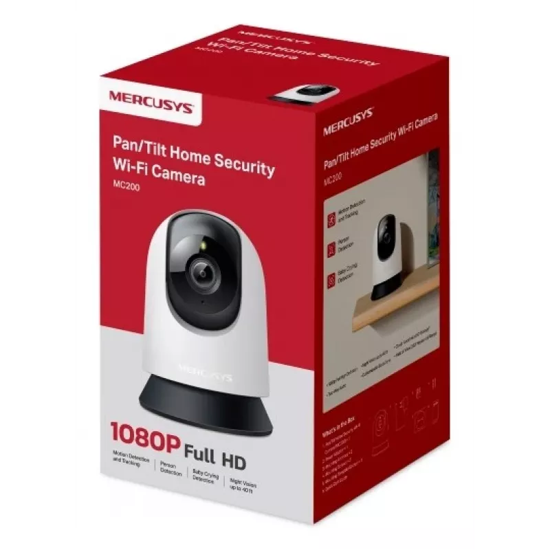 Câmara de vigilância interior MERCUSYS MC200 Full HD 1080p, campo de visão de 87°, 30 fps, visão noturna 12 m, MicroSD até 512 GB