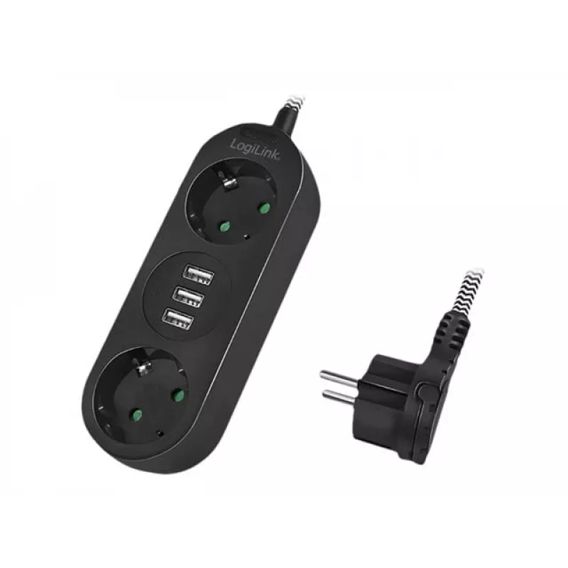 Extensão elétrica LogiLink LPS262U 1,5 m 2 tomadas AC interior preto