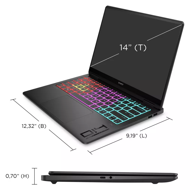HP OMEN Transcend Portátil de gaming 14-fb1075ng 14 3K OLED U7-255H 32GB/1TB SSD RTX5060 Win11 - BV8C5EA - ABD (BV8C5EA#ABD)