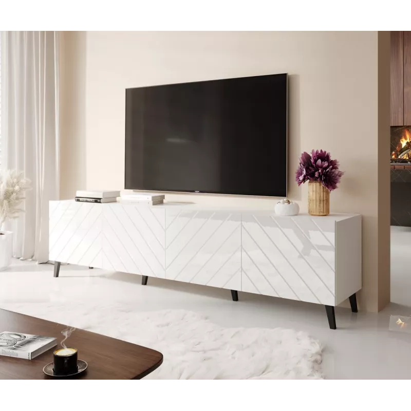 Móvel RTV ABETO 200x42x52 branco/branco brilhante