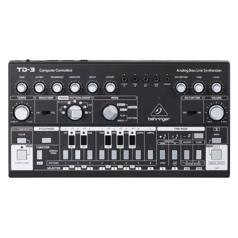 Behringer TD-3-BK sintetizador analógico de linhas de baixo, preto