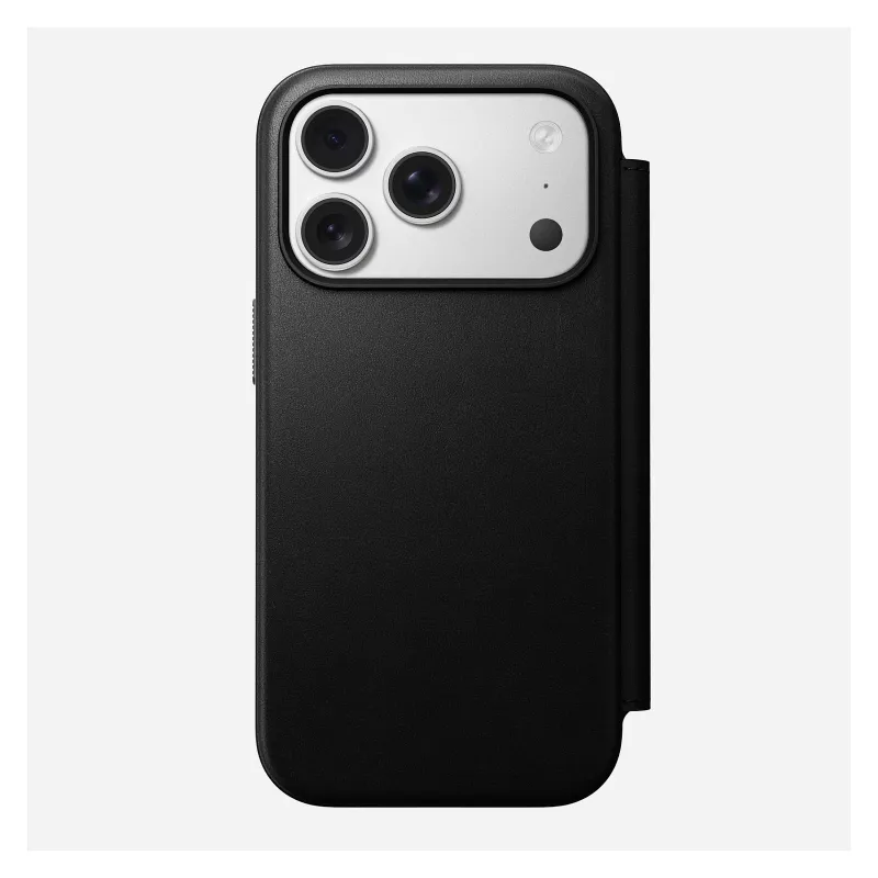 Capa de pele para telemóvel Nomad Modern Leather Folio para iPhone 17 Pro, 16 cm (6,3 polegadas), preta, 4 compartimentos para cartões