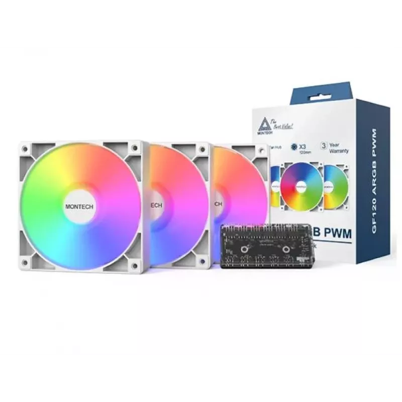 Módulo de ventoinha para caixa de computador Montech GF120 V2 ARGB 12 cm branco 3 unid.