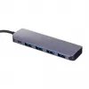 Hub USB Unitek P5+ — 5 portas (4 × USB 3.2 Gen 2 Type-A), host USB 3.2 Gen 1, 5 Gbit/s, 10 W PD, alumínio, cinzento