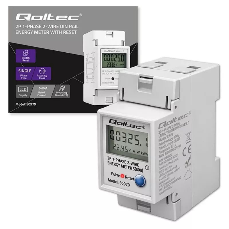 Contador de energia QOLTEC monofásico calha DIN 230V (MPN 50979)