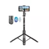 Bastão de selfie com tripé Crong CRGSGU1BLK alumínio Bluetooth com pernas dobráveis e suporte para telemóvel